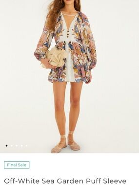 NWT FARM Rio Off-White Sea Garden Puff Sleeve Mini Dress